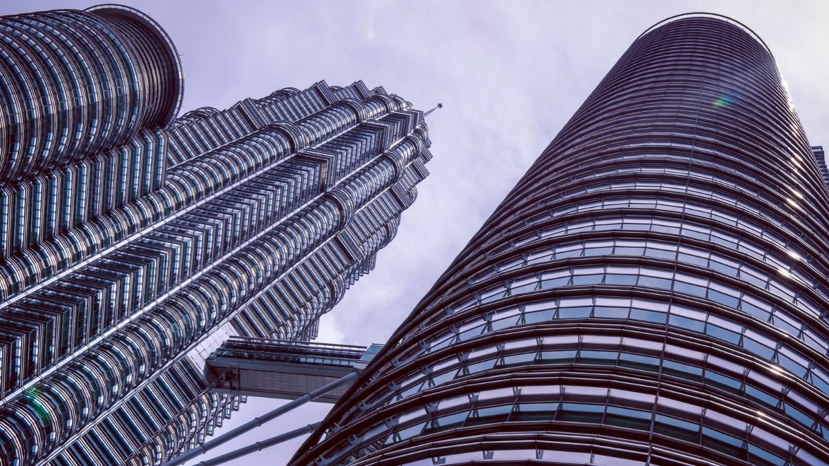 Close up View from the Bottom Upwards on Petronas Towers Close up View from the Bottom Upwards on Petronas Towers